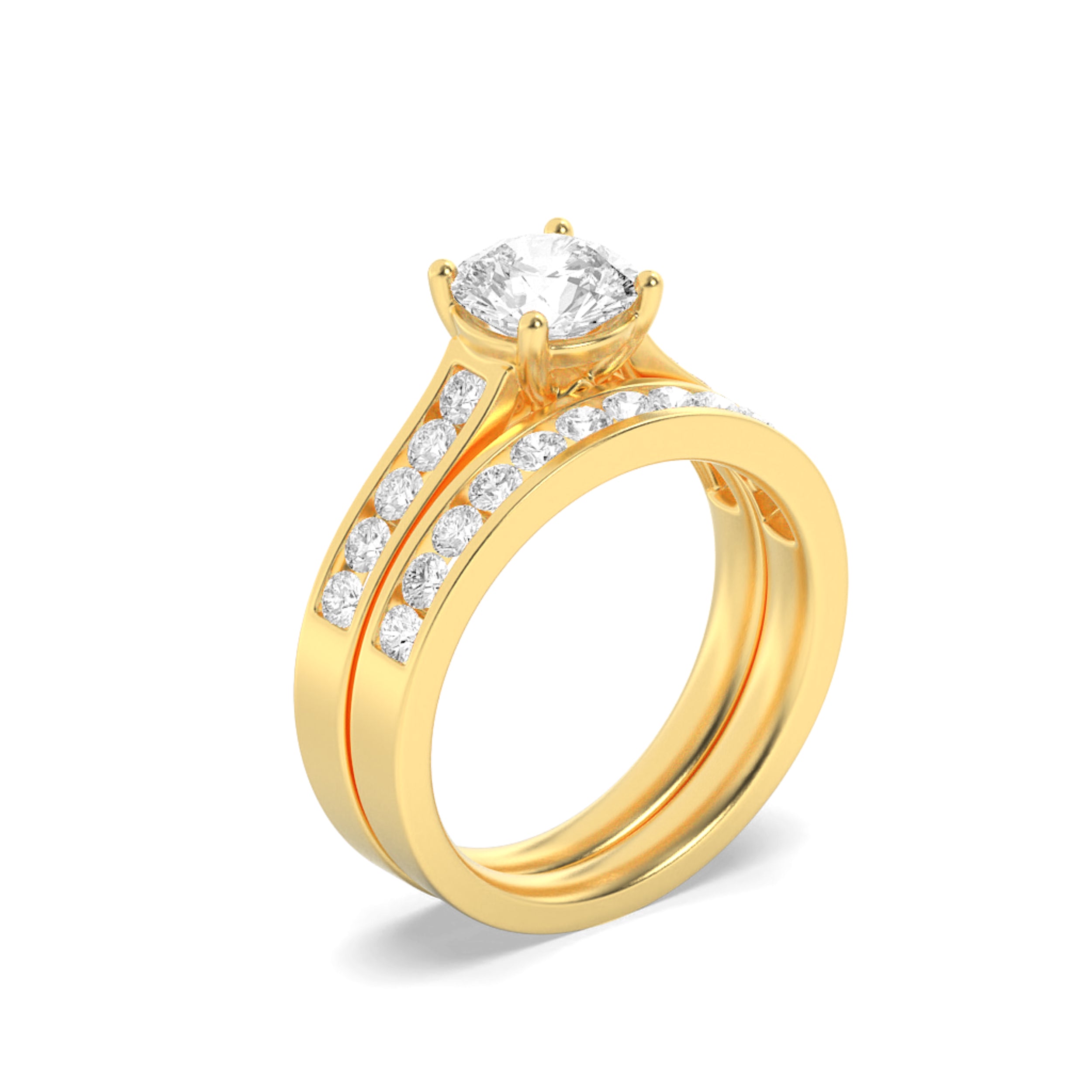 2CTW Round Shaped Lab Grown Diamond (F/VS) Channel Set Bridal Engagement Ring in 14K Gold