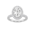 3CTW Oval Shaped Lab Grown Diamond (G/VS) Halo Accented Engagement Ring in 14K Gold