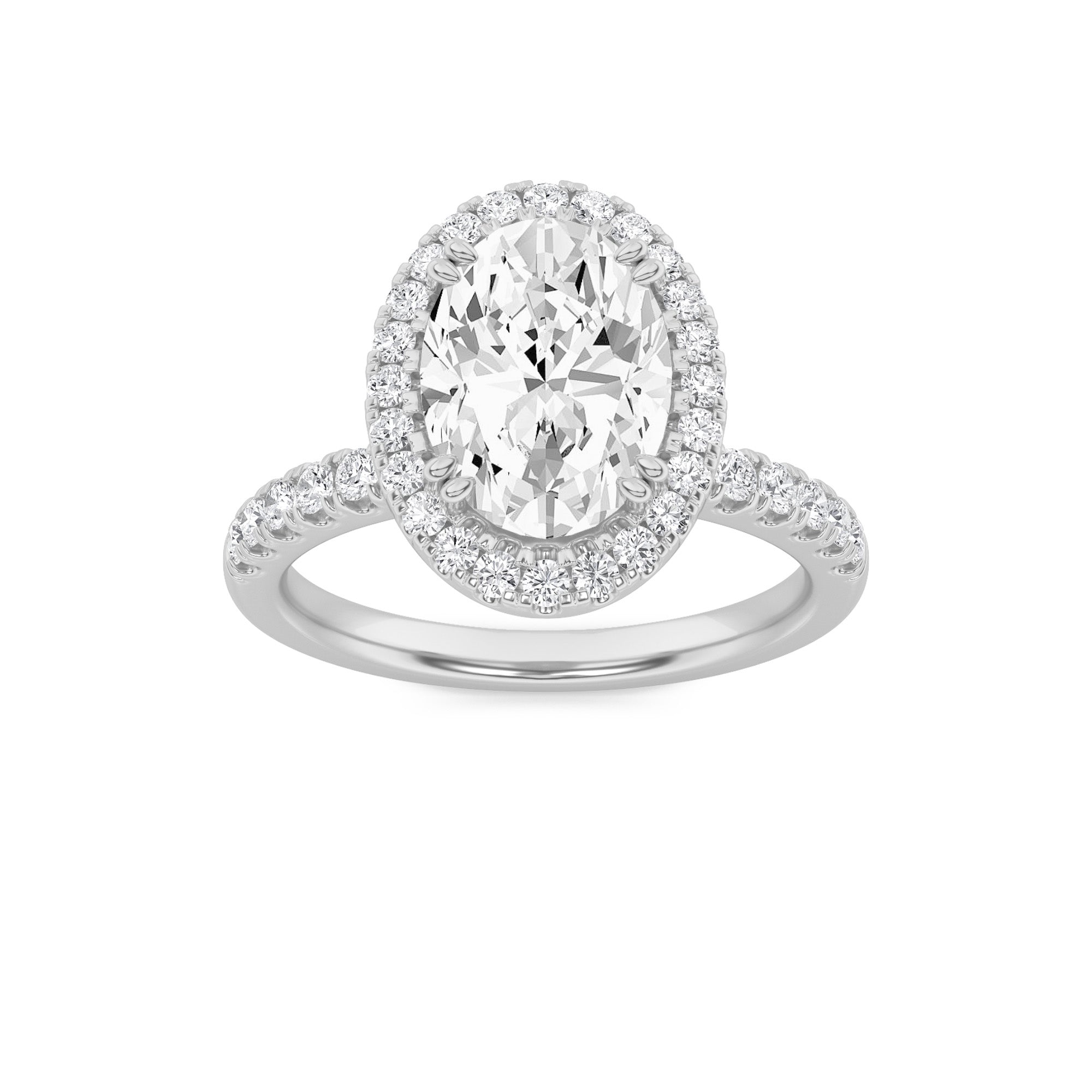 3CTW Oval Shaped Lab Grown Diamond (G/VS) Halo Accented Engagement Ring in 14K Gold