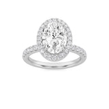 3CTW Oval Shaped Lab Grown Diamond (G/VS) Halo Accented Engagement Ring in 14K Gold