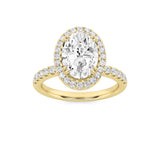 3CTW Oval Shaped Lab Grown Diamond (F/VS) Halo Accented Engagement Ring in 14K Gold