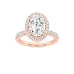 3CTW Oval Shaped Lab Grown Diamond (F/VS) Halo Accented Engagement Ring in 14K Gold