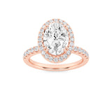 3CTW Oval Shaped Lab Grown Diamond (F/VS) Halo Accented Engagement Ring in 14K Gold