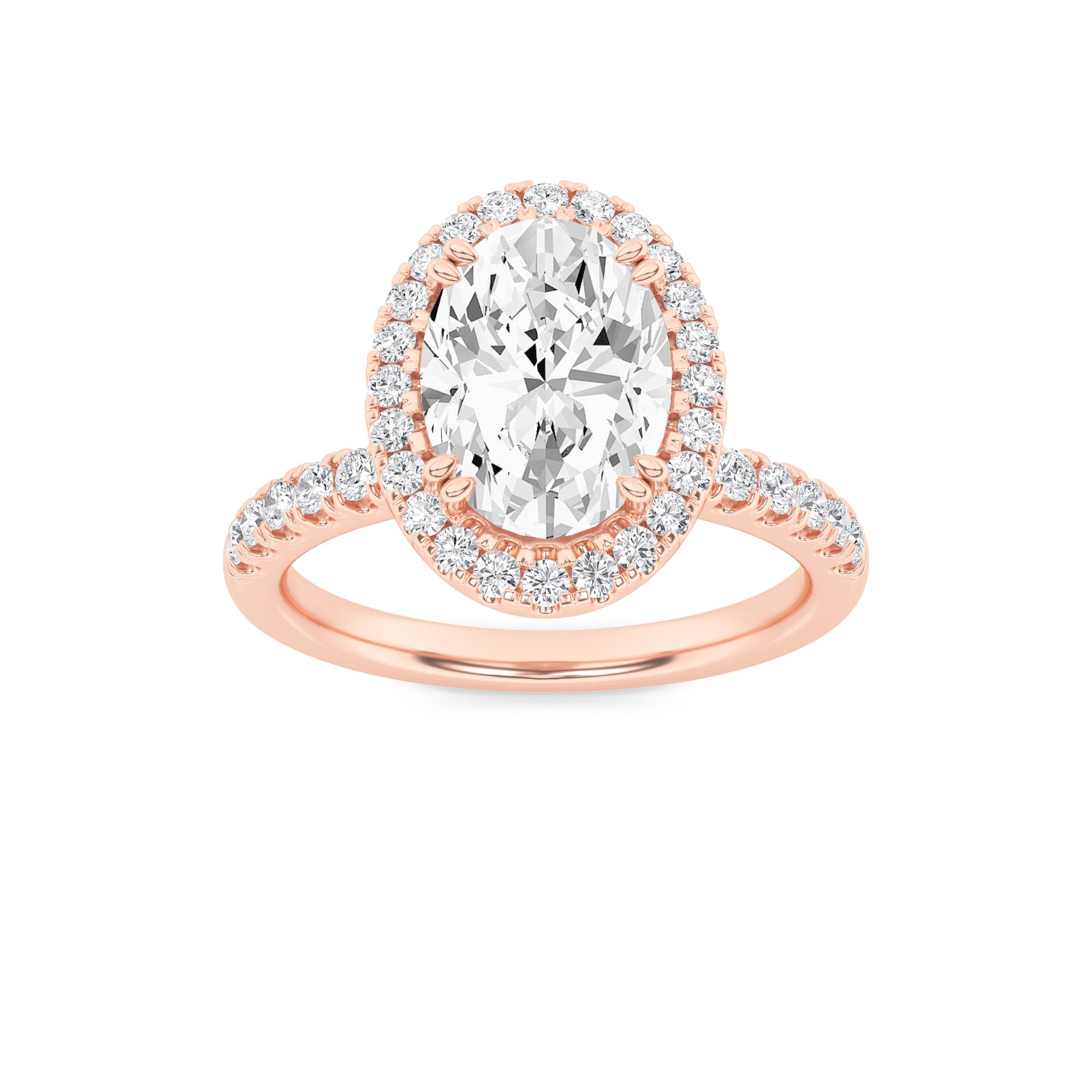 3CTW Oval Shaped Lab Grown Diamond (F/VS) Halo Accented Engagement Ring in 14K Gold
