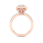 3CTW Oval Shaped Lab Grown Diamond (F/VS) Halo Accented Engagement Ring in 14K Gold