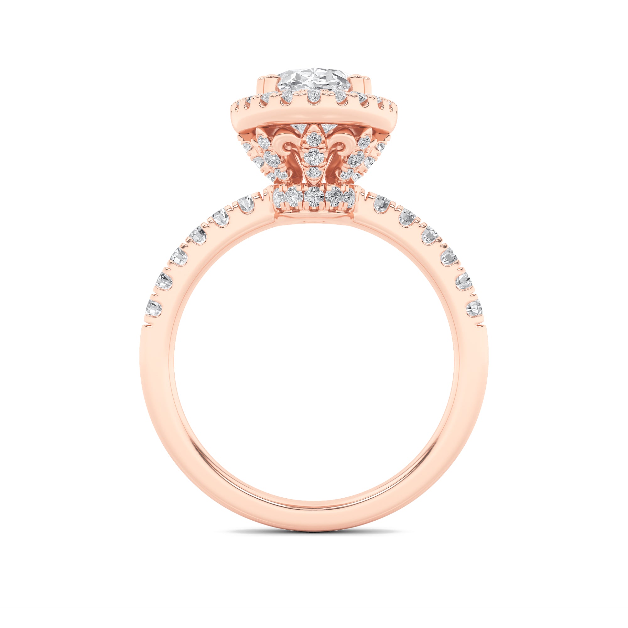 3CTW Oval Shaped Lab Grown Diamond (F/VS) Halo Accented Engagement Ring in 14K Gold