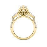 3CTW Marquise Shaped Lab Grown Diamond (F/VS) Three Stone Halo Enagement Ring in 14K Gold