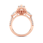 3CTW Marquise Shaped Lab Grown Diamond (F/VS) Three Stone Halo Enagement Ring in 14K Gold
