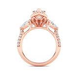 3CTW Marquise Shaped Lab Grown Diamond (F/VS) Three Stone Halo Enagement Ring in 14K Gold