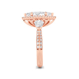 3CTW Marquise Shaped Lab Grown Diamond (F/VS) Three Stone Halo Enagement Ring in 14K Gold