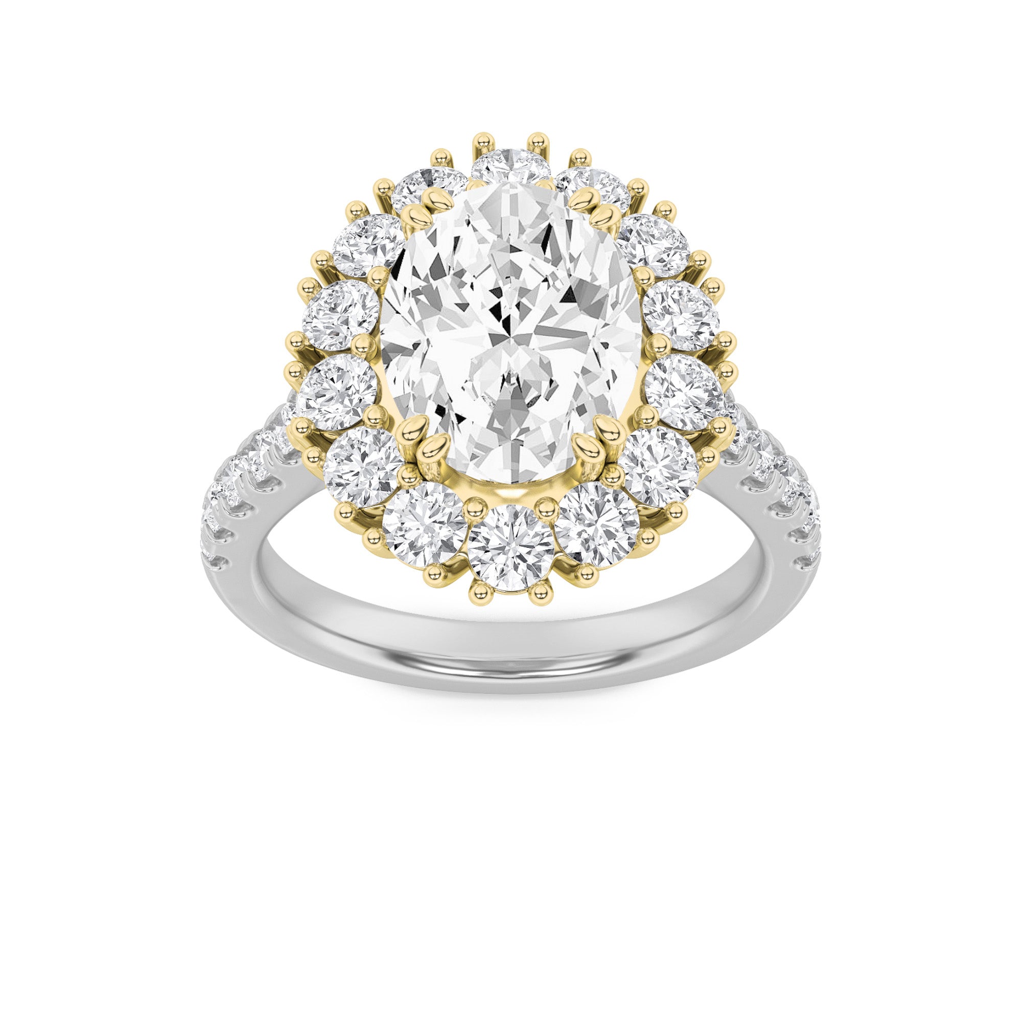 4CTW Oval Shaped Lab Grown Diamond (F/VS) Bold Classic Engagement Ring in 14K Gold