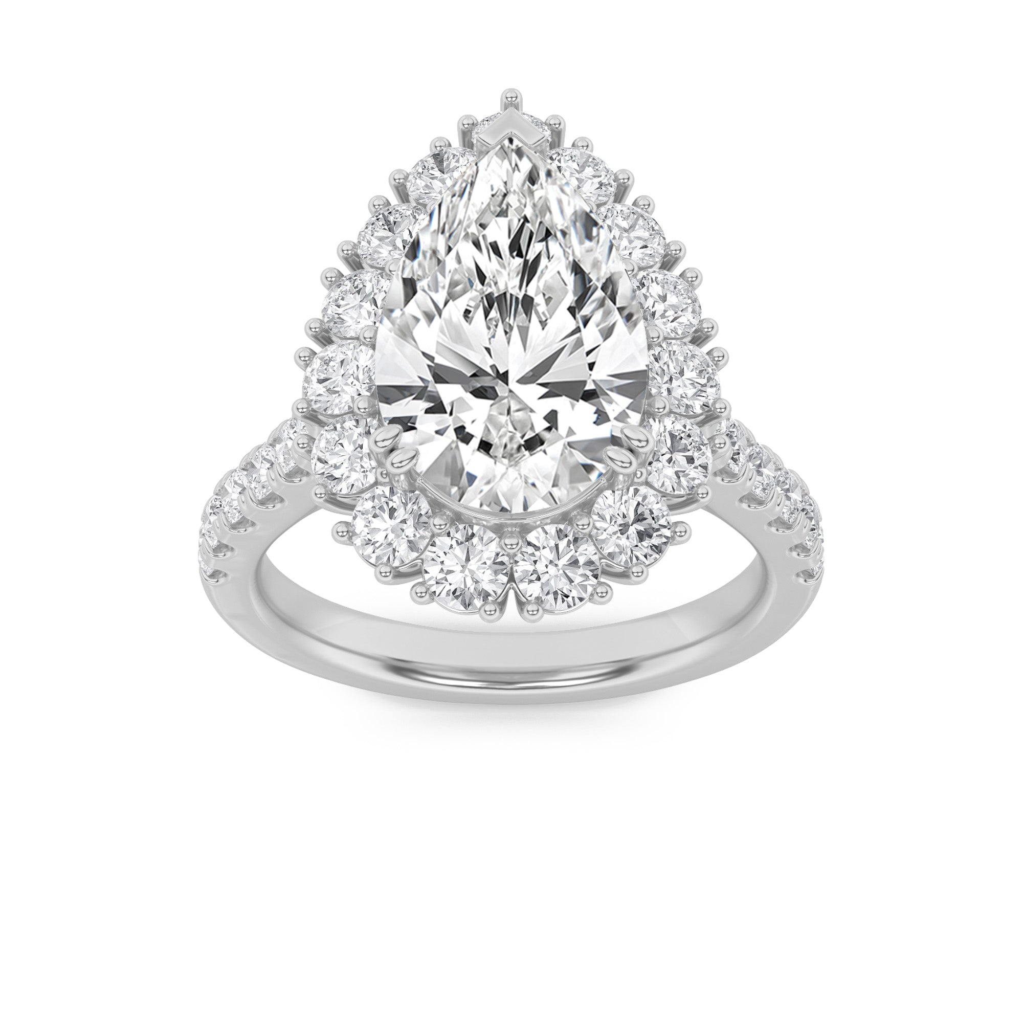 4CTW Pear Shaped Lab Grown Diamond (F/VS) Bold Classic Engagement Ring in 14K Gold