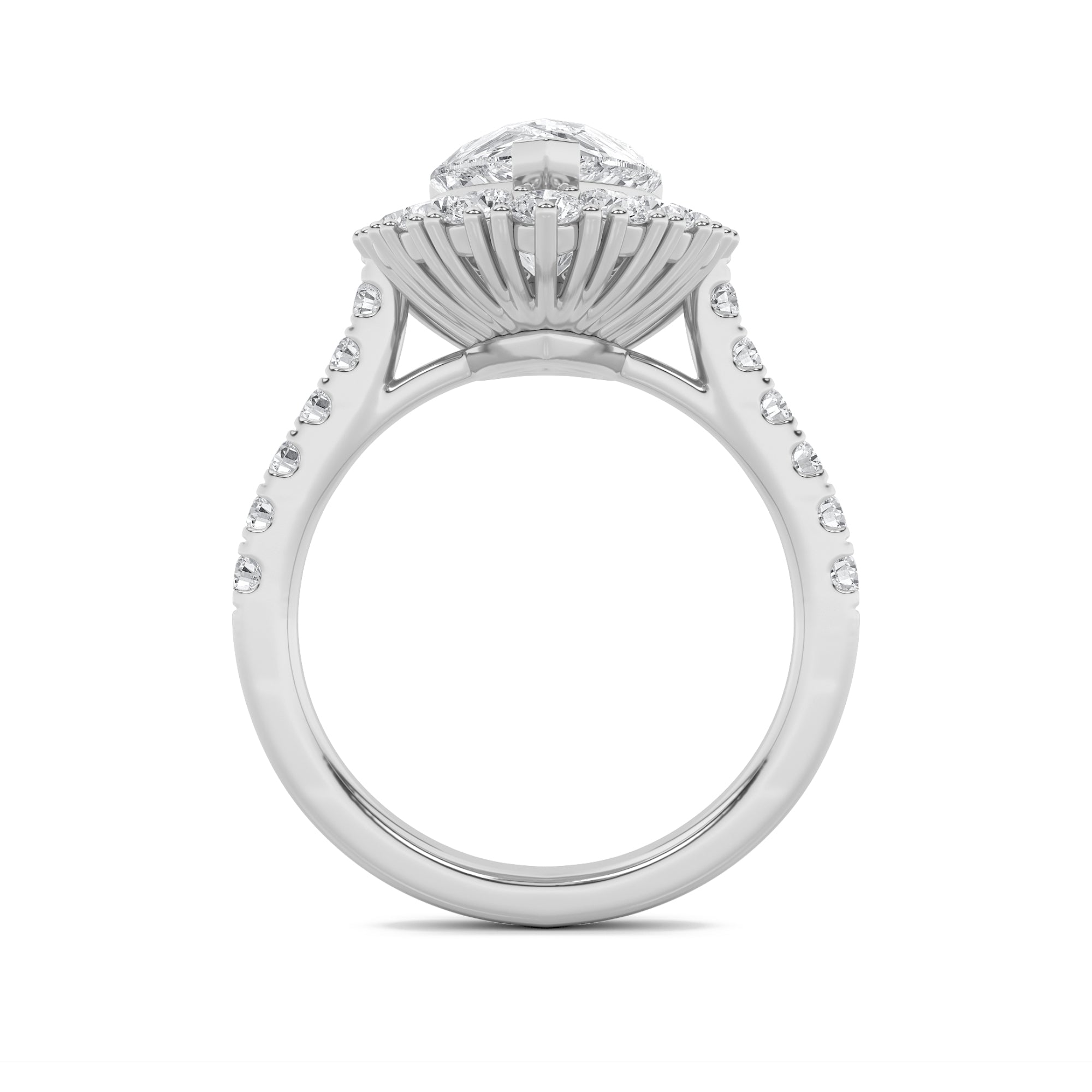 4CTW Pear Shaped Lab Grown Diamond (G/VS) Bold Classic Engagement Ring in 14K Gold