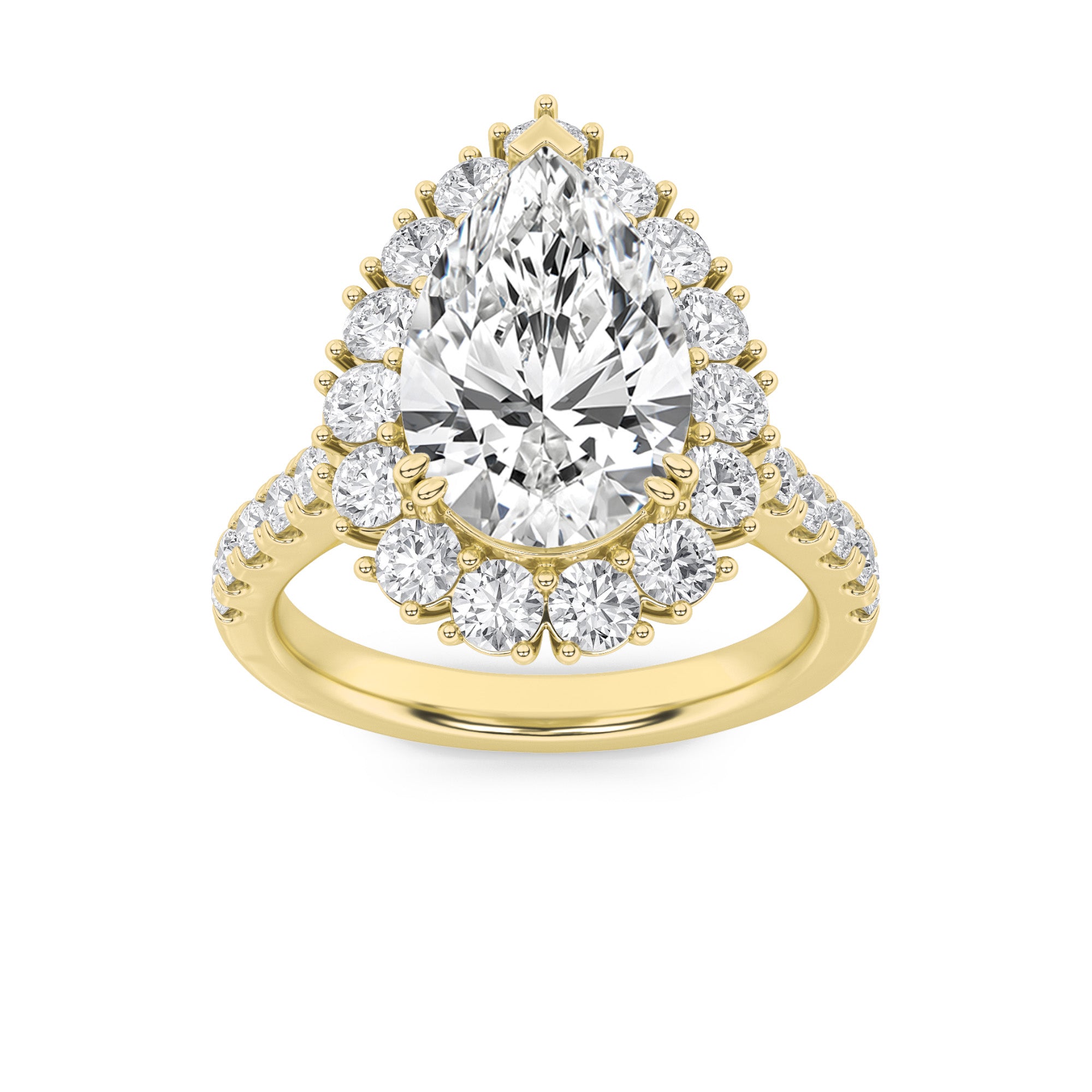 4CTW Pear Shaped Lab Grown Diamond (F/VS) Bold Classic Engagement Ring in 14K Gold