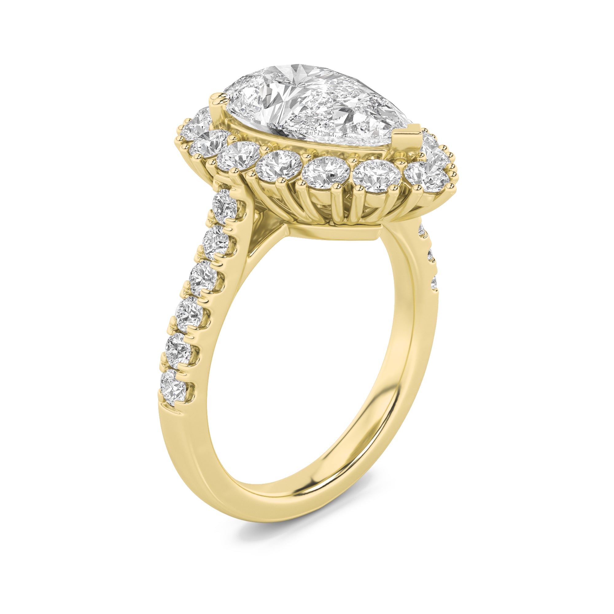 4CTW Pear Shaped Lab Grown Diamond (F/VS) Bold Classic Engagement Ring in 14K Gold