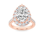 4CTW Pear Shaped Lab Grown Diamond (F/VS) Bold Classic Engagement Ring in 14K Gold