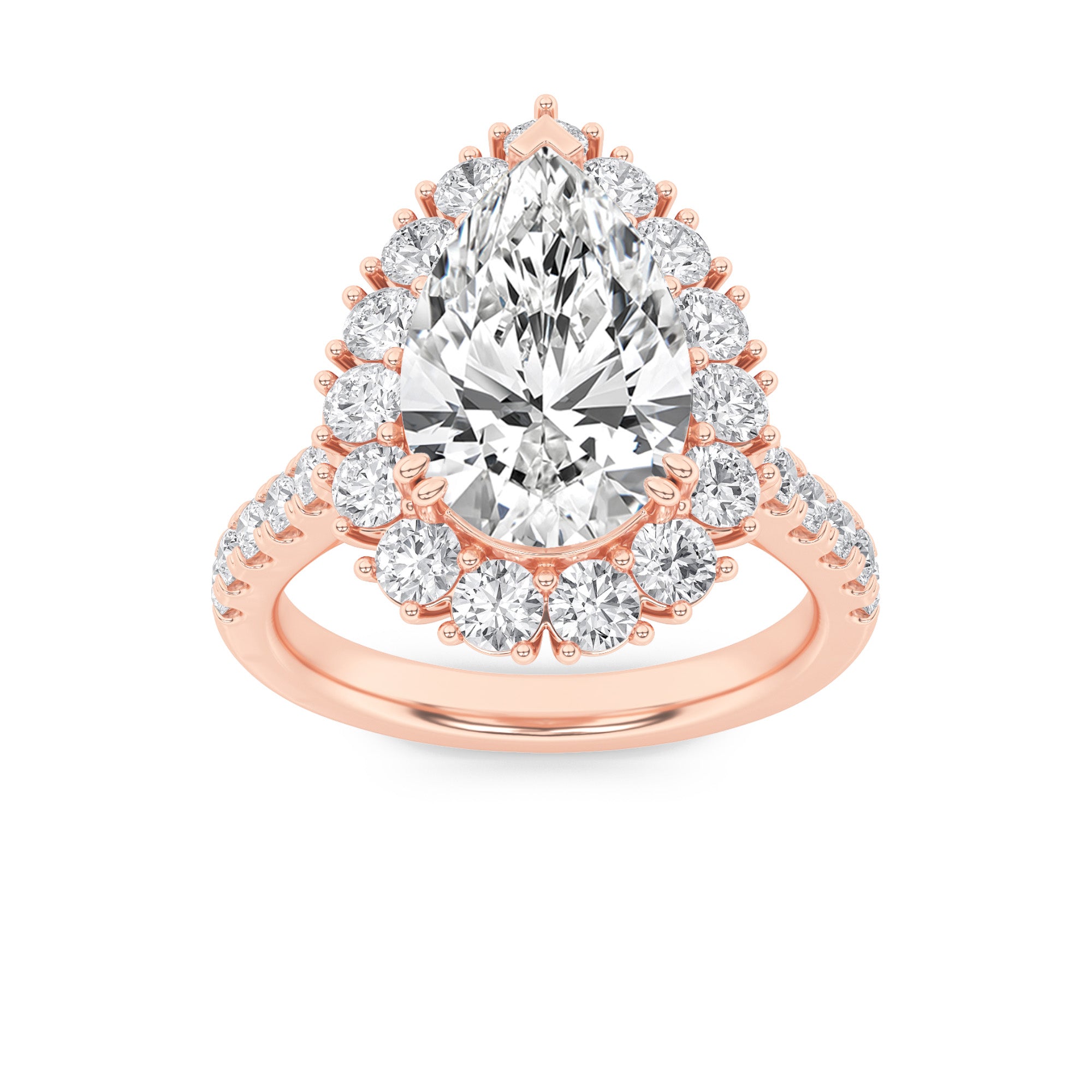 4CTW Pear Shaped Lab Grown Diamond (F/VS) Bold Classic Engagement Ring in 14K Gold