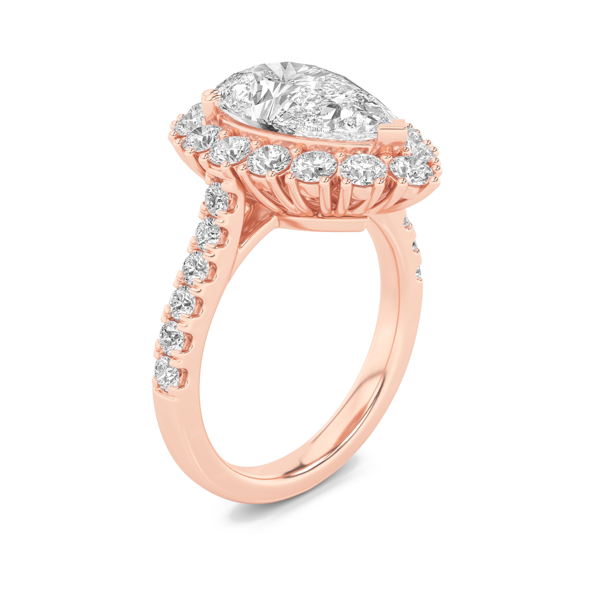 4CTW Pear Shaped Lab Grown Diamond (F/VS) Bold Classic Engagement Ring in 14K Gold