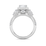 3CTW Emerald Shaped Lab Grown Diamond (F/VS) Three Stone Bold Accented Engagement Ring in 14K Gold