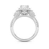 3CTW Emerald Shaped Lab Grown Diamond (F/VS) Three Stone Bold Accented Engagement Ring in 14K Gold