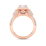 3CTW Emerald Shaped Lab Grown Diamond (F/VS) Three Stone Bold Accented Engagement Ring in 14K Gold
