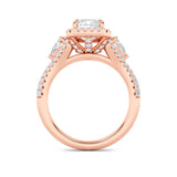 3CTW Emerald Shaped Lab Grown Diamond (F/VS) Three Stone Bold Accented Engagement Ring in 14K Gold