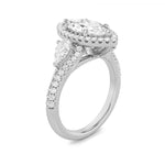 3CTW Marquise Shaped Lab Grown Diamond (F/VS) Three Stone Bold Accented Engagement Ring in 14K Gold