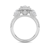 3CTW Marquise Shaped Lab Grown Diamond (F/VS) Three Stone Bold Accented Engagement Ring in 14K Gold