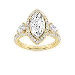 3CTW Marquise Shaped Lab Grown Diamond (G/VS) Three Stone Bold Accented Engagement Ring in 14K Gold