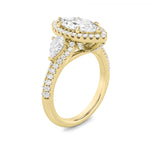 3CTW Marquise Shaped Lab Grown Diamond (G/VS) Three Stone Bold Accented Engagement Ring in 14K Gold
