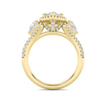 3CTW Marquise Shaped Lab Grown Diamond (G/VS) Three Stone Bold Accented Engagement Ring in 14K Gold