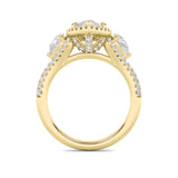 3CTW Marquise Shaped Lab Grown Diamond (G/VS) Three Stone Bold Accented Engagement Ring in 14K Gold