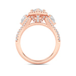 3CTW Marquise Shaped Lab Grown Diamond (F/VS) Three Stone Bold Accented Engagement Ring in 14K Gold