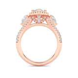 3CTW Marquise Shaped Lab Grown Diamond (F/VS) Three Stone Bold Accented Engagement Ring in 14K Gold