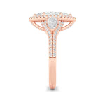 3CTW Marquise Shaped Lab Grown Diamond (F/VS) Three Stone Bold Accented Engagement Ring in 14K Gold