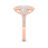 3CTW Marquise Shaped Lab Grown Diamond (F/VS) Three Stone Bold Accented Engagement Ring in 14K Gold