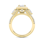3CTW Oval Shaped Lab Grown Diamond (F/VS) Three Stone Bold Accented Engagement Ring in 14K Gold