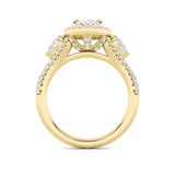 3CTW Oval Shaped Lab Grown Diamond (F/VS) Three Stone Bold Accented Engagement Ring in 14K Gold