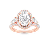 3CTW Oval Shaped Lab Grown Diamond (F/VS) Three Stone Bold Accented Engagement Ring in 14K Gold