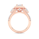 3CTW Oval Shaped Lab Grown Diamond (F/VS) Three Stone Bold Accented Engagement Ring in 14K Gold