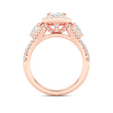3CTW Oval Shaped Lab Grown Diamond (F/VS) Three Stone Bold Accented Engagement Ring in 14K Gold