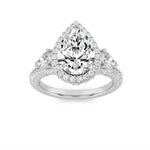 3CTW Pear Shaped Lab Grown Diamond (F/VS) Three Stone Bold Accented Engagement Ring in 14K Gold