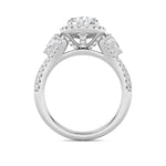 3CTW Pear Shaped Lab Grown Diamond (F/VS) Three Stone Bold Accented Engagement Ring in 14K Gold