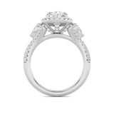 3CTW Pear Shaped Lab Grown Diamond (F/VS) Three Stone Bold Accented Engagement Ring in 14K Gold