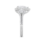 3CTW Pear Shaped Lab Grown Diamond (F/VS) Three Stone Bold Accented Engagement Ring in 14K Gold