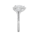 3CTW Pear Shaped Lab Grown Diamond (F/VS) Three Stone Bold Accented Engagement Ring in 14K Gold