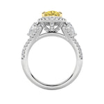 3CTW Pear Shaped Lab Grown Diamond (F/VS) Three Stone Bold Accented Engagement Ring in 14K Gold