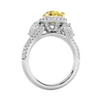 3CTW Pear Shaped Lab Grown Diamond (F/VS) Three Stone Bold Accented Engagement Ring in 14K Gold