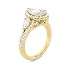 3CTW Pear Shaped Lab Grown Diamond (F/VS) Three Stone Bold Accented Engagement Ring in 14K Gold