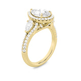 3CTW Pear Shaped Lab Grown Diamond (F/VS) Three Stone Bold Accented Engagement Ring in 14K Gold